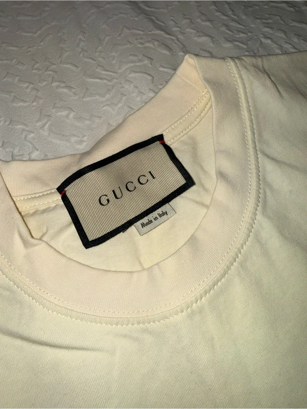 Gucci Cream Short-Sleeve Logo Tee with Black Print